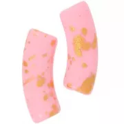 Perline tubolari curve 35x11 mm in acrilico opaco - Rosa - Oro screziato x6