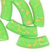 Perline tubolari curve 35x11 mm in acrilico opaco - Verde mela - Oro screziato x6