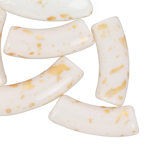 Perline tubolari curve 35x11 mm in acrilico opaco - Bianco - Oro screziato x6