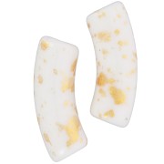 Perline tubolari curve 35x11 mm in acrilico opaco - Bianco - Oro screziato x6