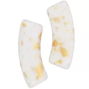 Perline tubolari curve in acrilico opaco 35x11mm Bianco Screziato Oro x6