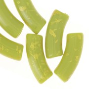 Perline tubolari curve 35x11 mm in acrilico opaco - Verde anice - Oro screziato x6