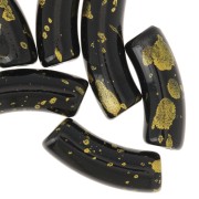 Perline tubolari curve in acrilico opaco 35x11 mm nero screziato oro x6|raw }}