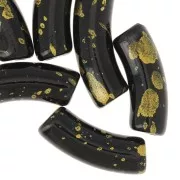 Perline tubolari curve 35x11 mm in acrilico opaco - Nero - Oro screziato x6
