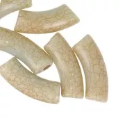 Perline tubolari curve 35x11mm effetto crackle in acrilico opaco - Beige x6