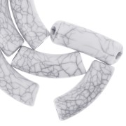 Perline tubolari curve 35x11mm effetto crackle in acrilico opaco - Bianco x6