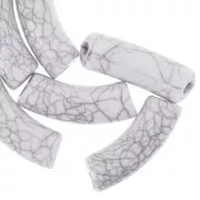 Perline tubolari curve 35x11mm effetto crackle in acrilico opaco - Bianco x6