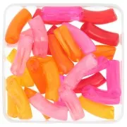 Set di 30 perline tubolari curve in acrilico trasparente 35x11 mm Rosa Marmorizzato