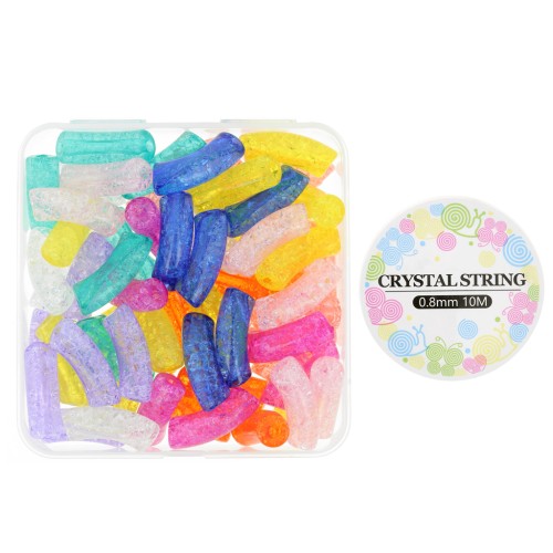 Set di 60 perline acriliche trasparenti, tubo curvo 35x11 mm, effetto cracking