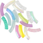 Assortimento di 160 perline tubolari curve 32x8mm in acrilico - Vari effetti/multicolore