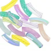 Assortimento di 160 perline tubolari curve 32x8mm in acrilico - Vari effetti/multicolore