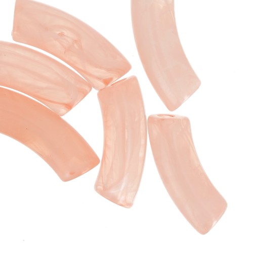 Perline tubolari curve in acrilico trasparente 35x11 mm - Salmon Marble x6