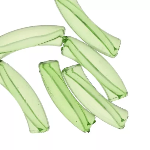 Perline tubolari curve 32x8 mm in acrilico trasparente - Verde chiaro x6