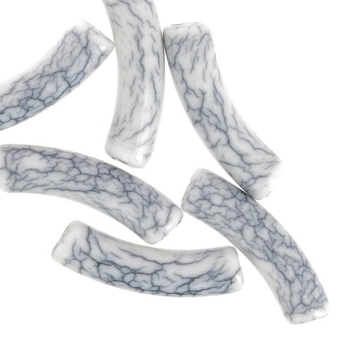 Perle tubulari in acrilico opaco 32x8 mm - effetto crackle - Bianco x6
