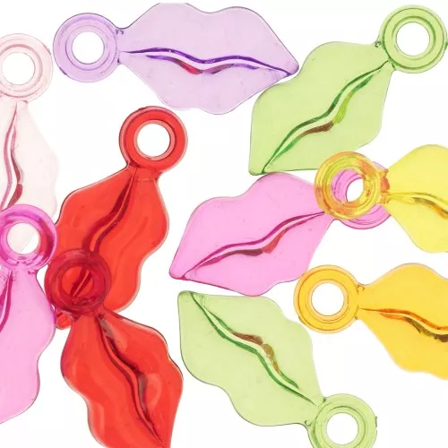 Pendente bocca - 25x11 mm in resina trasparente - Multicolore x10