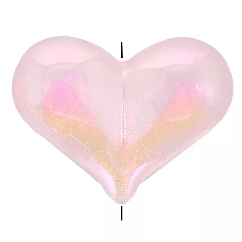 Perlina cuore in acrilico - 17x22 mm - Rosa effetto AB x1