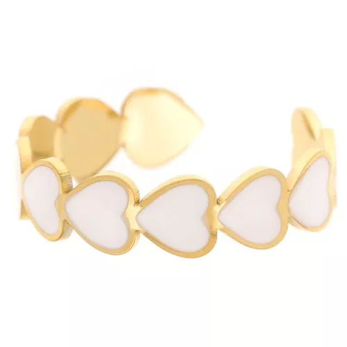 Anello regolabile da T52 a T58 cuore in resina epossidica - Acciaio inossidabile 316L dorato - Bianco