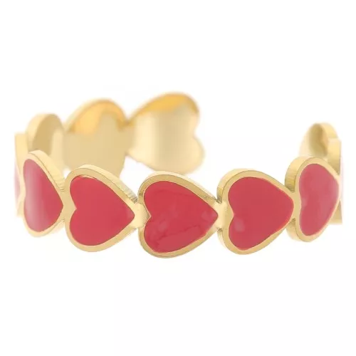 Anello regolabile da T52 a T58 cuore in resina Acciaio inox dorato 316L - Rosso