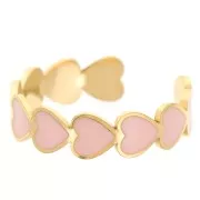 Anello regolabile da T52 a T58 con motivo a cuore in resina epossidica - Acciaio inossidabile 316L dorato - Rosa