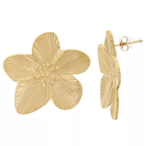 Orecchini con fiori di ciliegio 30 mm Acciaio inossidabile 304L dorato x2