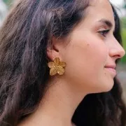 Orecchini con fiori di ciliegio 30 mm Acciaio inossidabile 304L dorato x2