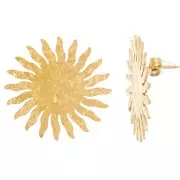 Orecchini sole, acciaio inossidabile 304L martellato 30 mm dorato x2