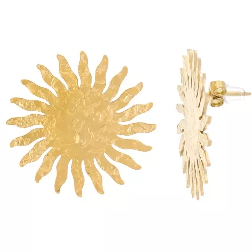Orecchini sole, acciaio inossidabile 304L martellato 30 mm dorato x2