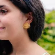 Orecchini sole, acciaio inossidabile 304L martellato 30 mm dorato x2