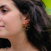 Orecchini a filo di fiori - volume 3D - 35 mm in acciaio inossidabile 304 Dorato x2