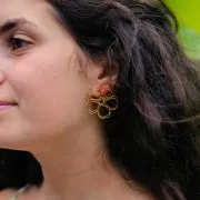 Orecchini a filo di fiori - volume 3D - 35 mm in acciaio inossidabile 304 Dorato x2