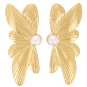 Orecchini a mezzo fiore 40x16 mm con cabochon in acciaio inox 304L dorato x2|raw }}