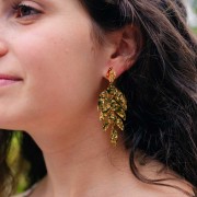 Orecchini a foglia 74x30 mm - Acciaio inossidabile 316L dorato x2