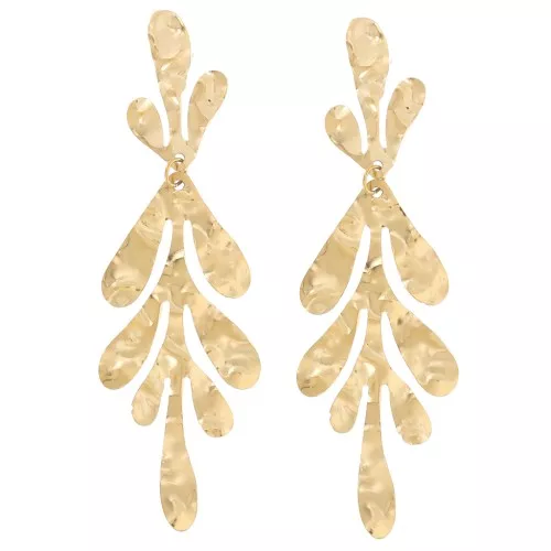 Orecchini a foglia 63X20mm - Acciaio inossidabile 316L dorato x2