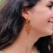 Orecchini a foglia 63X20mm - Acciaio inossidabile 316L dorato x2