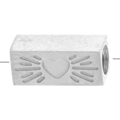 Perlina tubolare rettangolare 7x3 mm con motivo a cuore - Acciaio inossidabile 316L x1