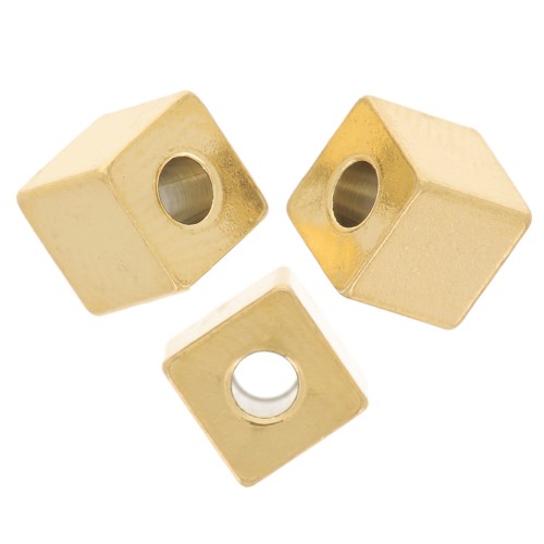 Perline cubiche 5 mm - Acciaio inossidabile 303L dorato x6