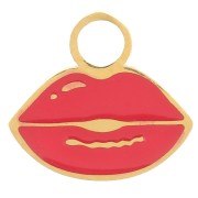 Ciondolo a bocca 8x9 mm Resina- Acciaio inox dorato - Rosso x1|raw }}