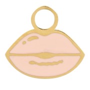 Ciondolo a forma di bocca 8x9 mm Resina- Acciaio inox dorato- Rosa chiaro x1