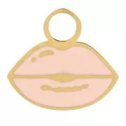 Ciondolo a forma di bocca 8x9 mm Resina- Acciaio inox dorato- Rosa chiaro x1
