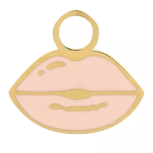 Ciondolo a forma di bocca 8x9 mm Resina- Acciaio inox dorato- Rosa chiaro x1