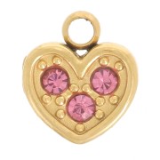Ciondolo a cuore 6,5x6 mm ossidi di zirconio - Acciaio inox304L dorato- Rosa x1|raw }}