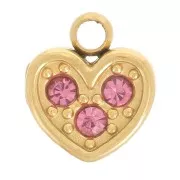 Ciondolo a cuore 6,5x6 mm ossidi di zirconio - Acciaio inox304L dorato- Rosa x1