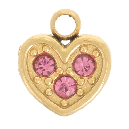 Ciondolo a cuore 6,5x6 mm ossidi di zirconio - Acciaio inox304L dorato- Rosa x1