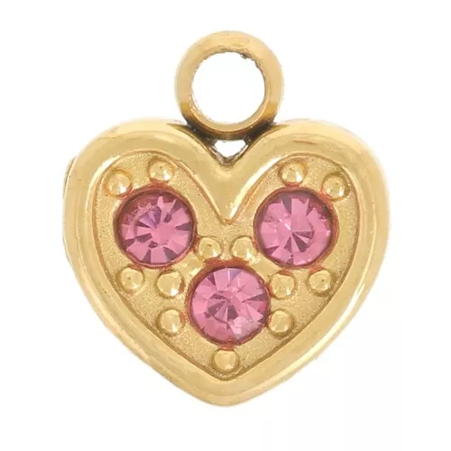 Ciondolo a cuore 6,5x6 mm ossidi di zirconio - Acciaio inox304L dorato- Rosa x1