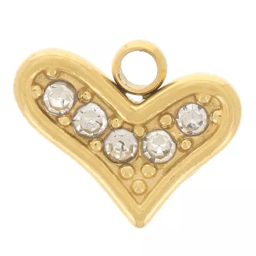 Ciondolo a cuore 6,5x8 mm - Ossidi di zirconio - Acciaio inox 304L - dorato x1