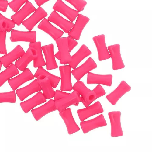 Perline tubulari bambù in acrilico opaco 11x5 mm rosa fluo x30
