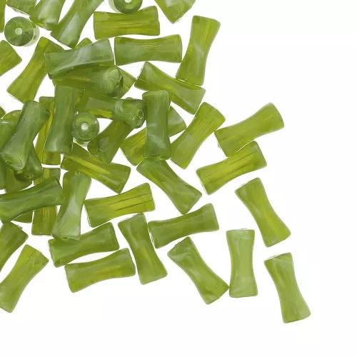 Perline tubulari bambù in acrilico trasparente 13x5 mm Verde marmorizzato x15