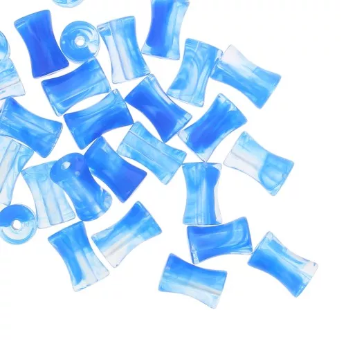 Perline tubulari bambù trasparente 13x8 mm blu marmorizzato x20