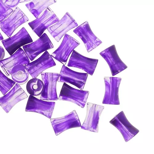 Perline tubulari bambù acrilico trasparente 13x8 mm Viola marmorizzato x20