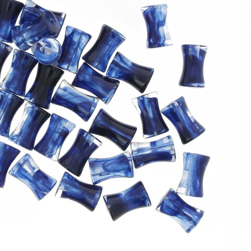 Perline tubulari bambù in acrilico trasparente 13x8 mm blu notte marmorizzato x20